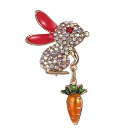 Cute Crystal Rabbit Lapel Brooch Pin for Women Girls Bunny Animal Rhinestone Enamel Carrot Dangle Pins Clip Shawl Dress Suit Jackets Backpacks Brooches Pins Dainty Easter Holiday Jewelry Gifts