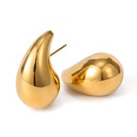 WARIDAR 18K Gold Plated Teardrop Studs | Hypoallergenic Vibrant Lightweight Drop Stud Earrings for Women