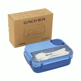 Scizorito Bento Box Adult Lunch Box, 44 oz Containers with 4 Compartments, Lunchable Food Container with Utensils, Sauce Jar, Microwave & Dishwasher Safe (Blue-Blue)