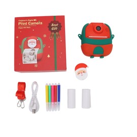 24MP Photo Camera with 720P/1080P Video Recording 2.0" Screen Printing Paper Sticker Photo Burst Shooting Delay 3 Minute Loop (Santa Style)
