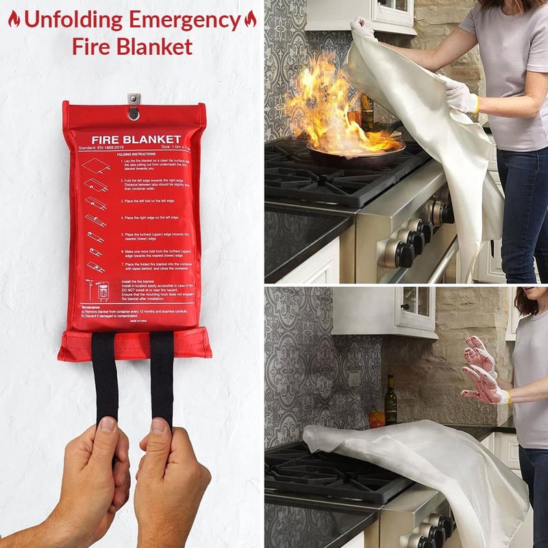 1Above Large 1x1M Fire Blanket Quick and Easy Unfolding Fire