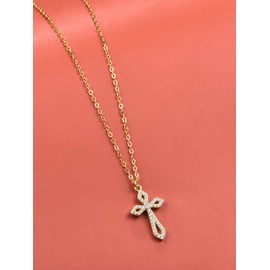 PRAYMOS Gold Cross Necklace for Women 925 Sterling Silver Women's Cross Necklace Cubic Zirconia Dainty Cross Necklace Women Christian Religious Jewelry, Sterling Silver, Cubic Zirconia