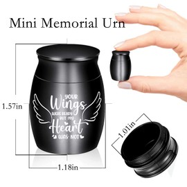 Urnas pequeñas de recuerdo de cremación para cenizas humanas, juego de 4, hermosas mini urnas para compartir recuerdos para honrar a tu ser querido, tus alas estaban listas, mi corazón no fue (4 unidades, negro)