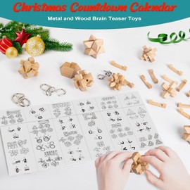 Advent Calendar 2024 Puzzle Games for Children & Adults 24 Days of Christmas Calendar Gifts with Metal Puzzle and 3D Wood, Skill Games, IQ Puzzle for Boys Girls Teenagers
