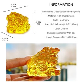 2.4inch Crystal Glass Golden Toad Figurine Collectibles Feng Shui Wealth Lucky Money Frog Statue Home Office Decoration,Lucky Gift
