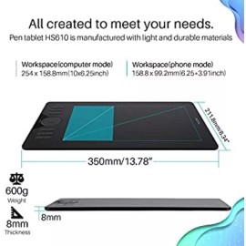 HUION Drawing Tablet HS610 Graphic Tablet with Battery-Free Stylus 8192 Pen P...