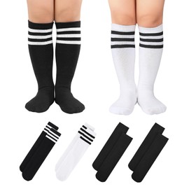 American Trends Kids Toddler Soccer Socks Stripes Uniform Knee High Tube Long Youth Soccer Baseball Socks for Boys Girls, 4 Mix-pack E, 3-6 Years