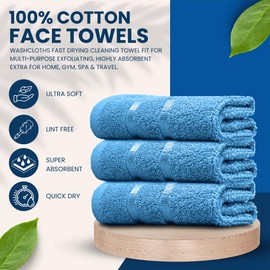 Towelogy® Luxury Egyptian Cotton Face Cloth Flannel Fingertip Towels Set 500 GSM Supersoft and Highly Absorbent Washcloths 30x30 cm (Pack 12, Teal Blue)