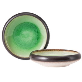 Uaral Japanese Salad Plate,Plates and Bowls Set,8 inch Stoneware Pasta Plates Set of 2,20oz(Ice Crack Green)