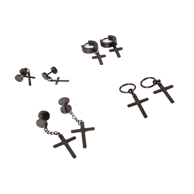 15 Pairs Earrings Set Black Stainless Steel Ear Studs Men