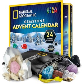 NATIONAL GEOGRAPHIC Gemstone Advent Calendar - 2024 Advent Calendar for Kids with 24 Gemstones to Open Each Day, a Complete Rock Collection Christmas Countdown Calendar with Mini Gemstone Dig Kit