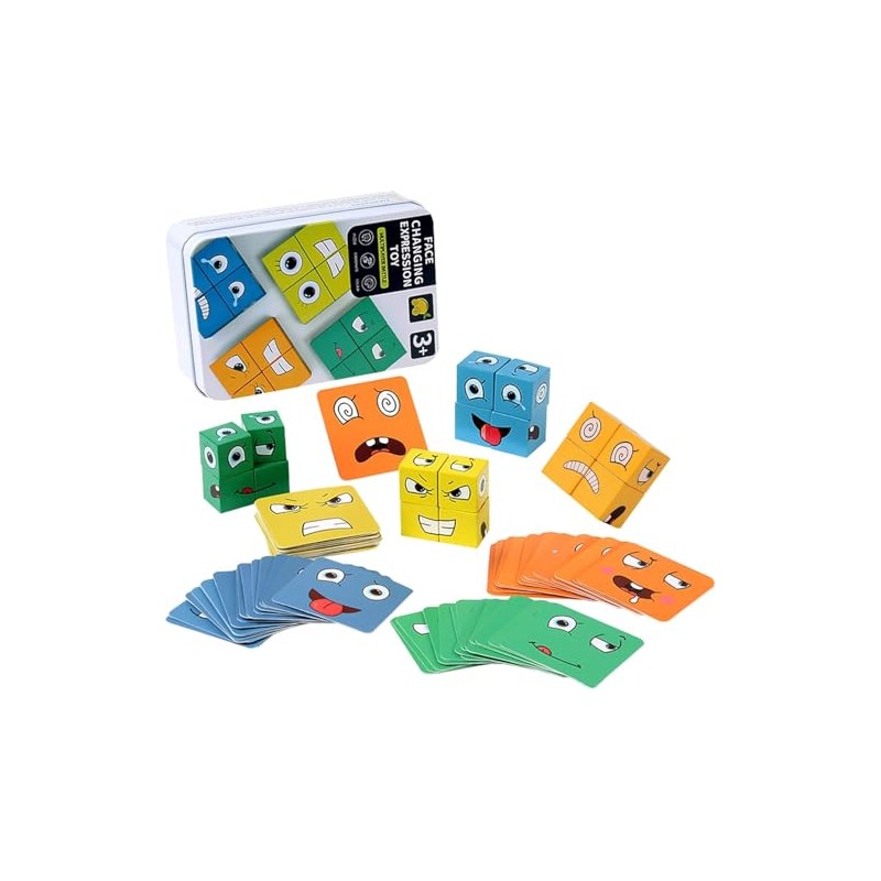 Face-Changing Building Blocks Educational Montessori Toy, Wooden Face Changing Magic