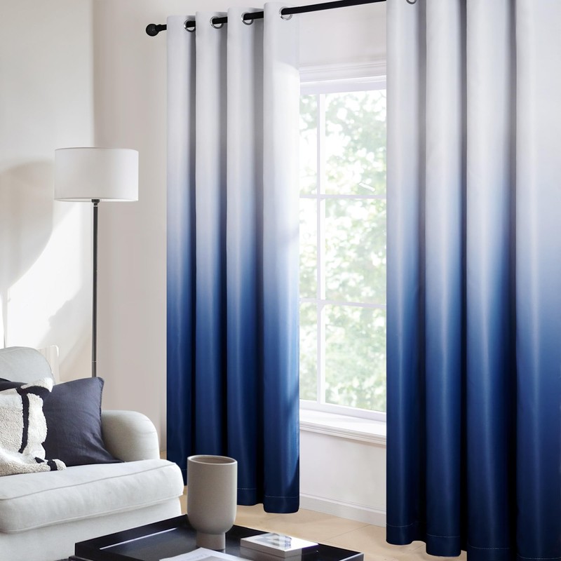 Deconovo Gradient Light Blocking Room Darkening Window Curtains, Navy, 52W