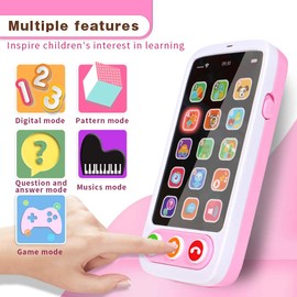 QINGBAO Baby Phone, Baby Cell Phone Toy with Lights & Music, 12 Months Early Learning Educational Toys, Sensory Toys for Toddlers 1 2 3 4 Year Old Kids Boys and Girls Gifts (Pink)