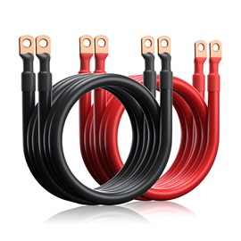 2 AWG Battery Cable 1 Ft 2 Gauge Pure Copper Battery Inverter Wire Cables with Heavy Duty 5/16" Lugs, fit for Solar, RV, Marine, Car, Boat (Black & Red)