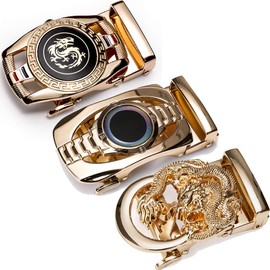 Barry.Wang Orange Leather Belt Gold Buckle Ratchet Belt Genuine Leather Strap Dragon Watch Designer Wedding Gift Set Golf Belt Business