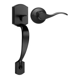 Tinewa Camelot Trim Lower Half Handleset, Matte Black Finish, Upgated Entry Door Handle with Accent Wave Door Lever for Electronic Keypad with Drop Interior Left Handed Lever