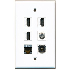 RiteAV - 3 HDMI 1 Port Coax Cable TV- F-Type Shielded Cat6 Ethernet Toslink Wall Plate - White