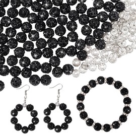 200pcs 10mm Rhinestone Beads for Crafts and Spacer Beads Bulk for DIY Crafting,Sparkly Disco Ball Clay Beads Diamond Crystal Spacer Beads for Necklace Bracelet Earring Jewelry Making Black