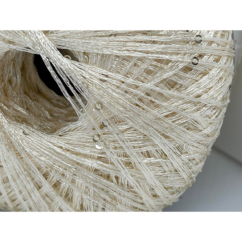 Petite Paillette Cream with Silver Mini Sequins Yarn - 50
