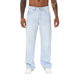 WAISUNZLM Men's Relaxed Fit Straight Leg Baggy Jeans Big & Tall Comfort Denim Pants 2025 Light Blue