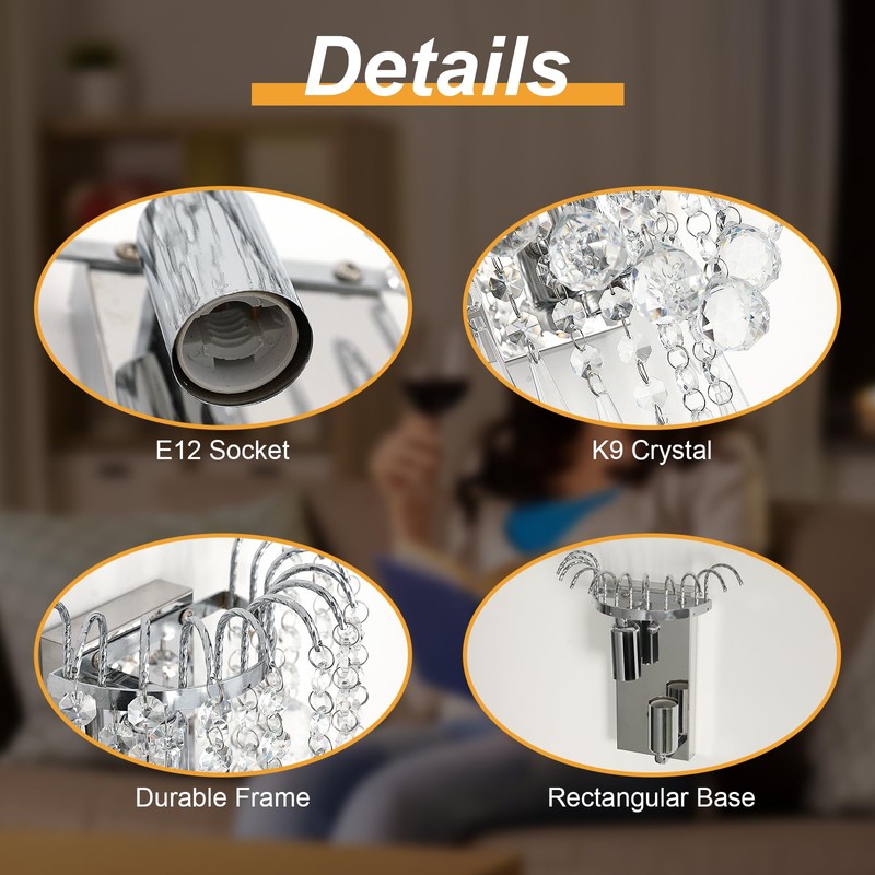Goeco Crystal Wall Sconces, 11.8x7 Inch Chrome Wall Sconce Luxury