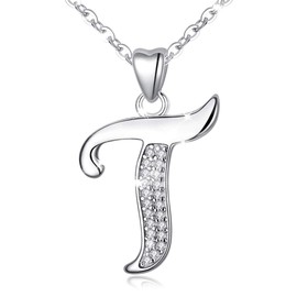 AEONSLOVE T Necklace for Women Sterling Silver Letter T Necklace Monogram Pendant Cubic Zirconia Initial Necklace Cadenas de Plata 925 Para Mujer Initial Jewelry Gifts for Women Teenage Daughter Aunt