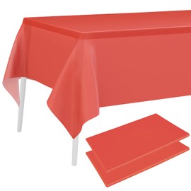PLULON 2Pcs Red Tablecloth Plastic Table Cover 137 x 274cm Rectangle Table Cover for Wedding Birthday Christmas Party Home Table Decorations