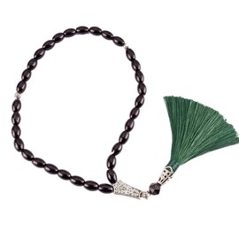 Jeannieparnell N435 33 Bead Stress Relief Fidget Worry Prayer Beads Tasbih Oval Black Agate Gemstone Beads