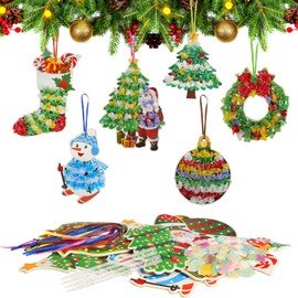 DATIFF Pack of 12 Christmas Craft Sets for Children Christmas Creative Hand Painting Kids Poke Art DIY Toys with Design Christmas Stocking Snowman Santa for Christmas Winter New Year