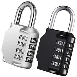 Combo Lock for Lockers, 4 Digit Combination Padlock, 2 Pack Pad Locks with Code for School Locker, Gym, Door, Storage - Black & Silver