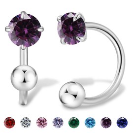 3mm Small Huggie Half Hoop Earrings for Women Men Girls Hypoallergenic Minimalist Tiny Cartilage Stud Earrings with Ball Screw Back Dainty 14k Gold Plated Colored CZ Earrings Gifts(amethyst, Silver)