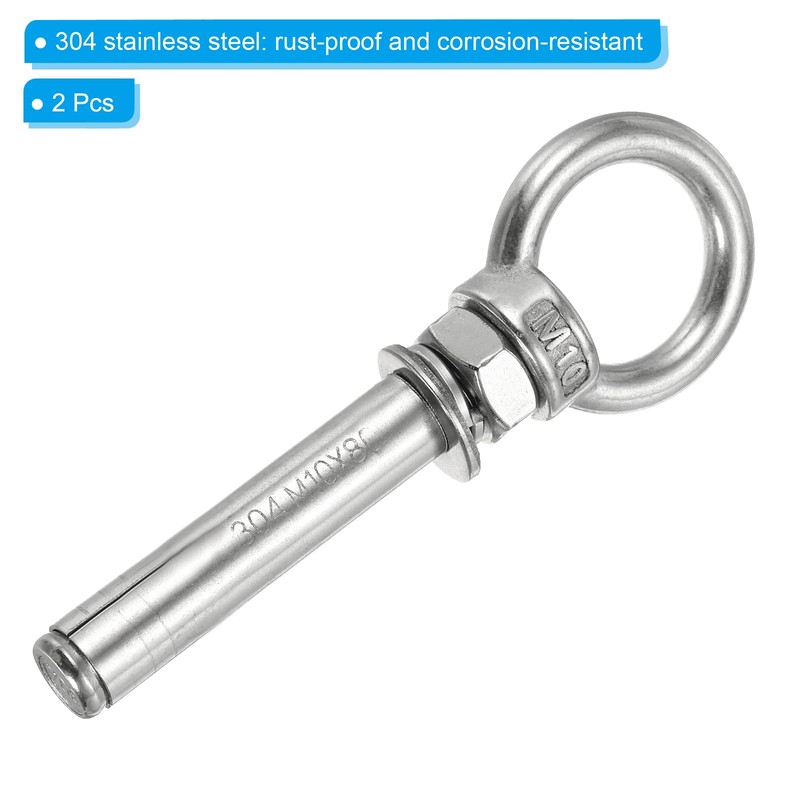 PATIKIL Expansion Eye Bolt M10x80mm, 2 Pack 304 Stainless Steel