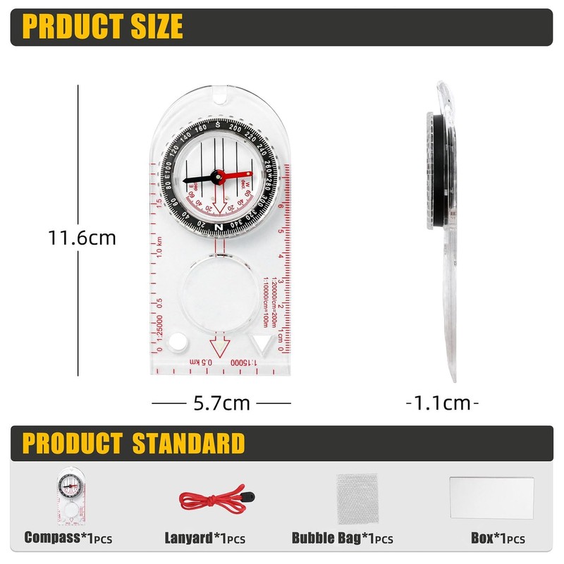 Multifunctional Waterproof Navigation Compass, Map Ruler Magnifier, Compass Navigation with