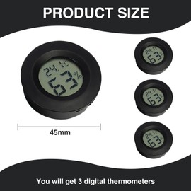 DOOCECIY 3 PCS Reptile Thermometer, Digital Hygrometer Humidity Sensor Meter (Black)