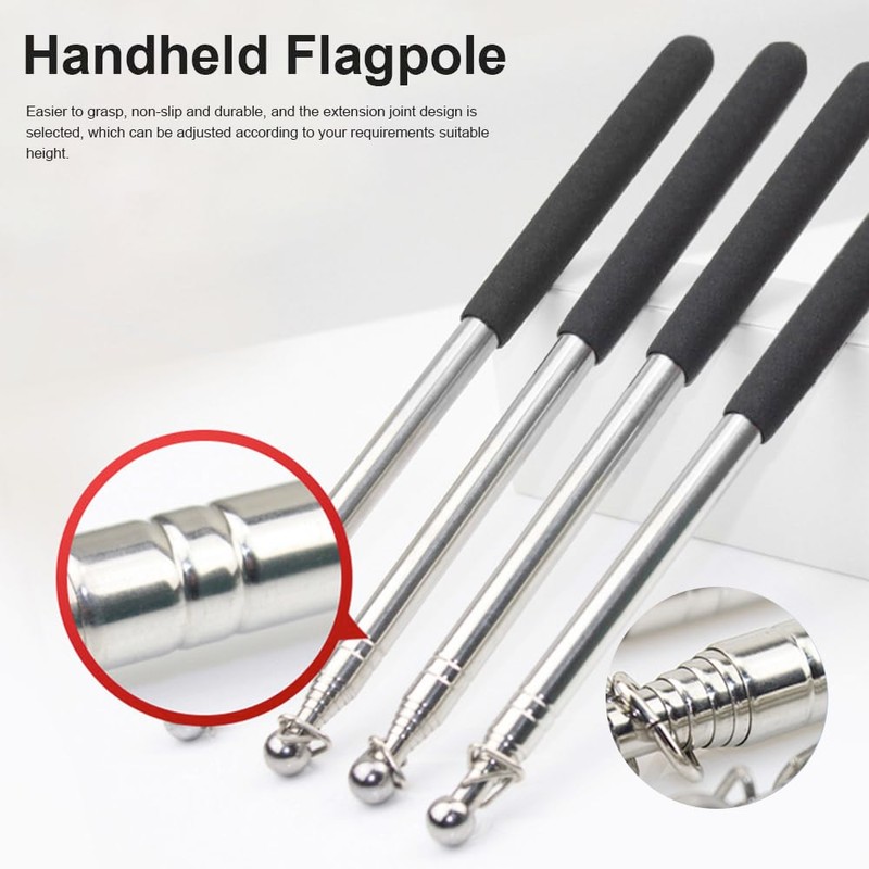 HGOCAHUZI 1.6m Telescopic Handheld Flagpole Stainless Steel Extendable Flag Pole