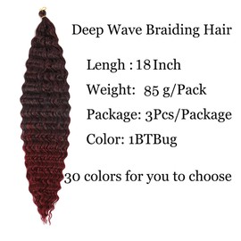 18 Inch Ocean Wave Crochet Hair Extensions Black-Burgundy Deep Wave Twist Crochet Soft Synthetic Wavy Braiding Hair for Women 3 packs(18 inch, 1BTBUG)