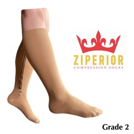 Ziperior Inside Leg Zipper 20-30 mmHg Compression Grade Calf Closed Toe Socks (Nude, 5X-Large)