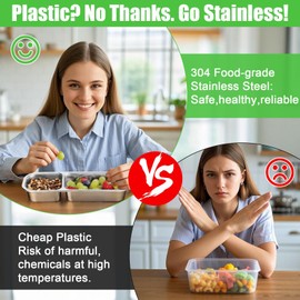 Reusable Stainless Steel Snack Containers, Reusable Condiment Box with Lids, Double/2 Compartment Snack Box Container, Divided Food Storage Containers for School, Home, Travel