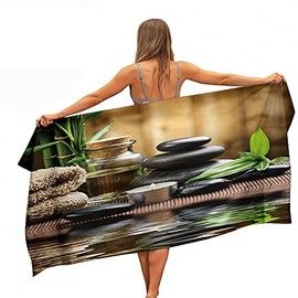 Ulticool Zen Spa Meditation Peace Nature Towel - Quick Drying Bath Towel Microfibre Beach Towel - 160 x 80 cm - Travel Fitness Gym Sports Spa Yoga - Double Sided Print - Green
