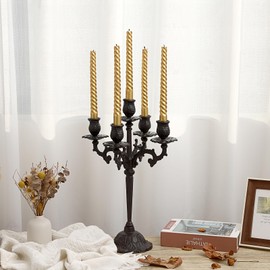 OwnMy 5 Arms Cast Iron Candlestick Holder Vintage Taper Candle Holder Large Candelabra Heavy Duty, 5-Arms Cast Iron Candelabra Antique Taper Candle Stand Elegant Candle Centerpieces for Dining Table