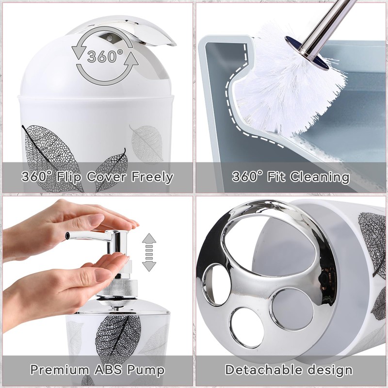 8 Piece Grey Bathroom Sets with Toothbrush Holder,Toothbrush Cup,Lotion Soap