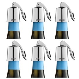WOTOR Wine Stoppers Stainless Steel Wine Bottle stopper Plug with Silicone Reusable Wine Saver Leak proof Keep Fresh Silver 6 pack