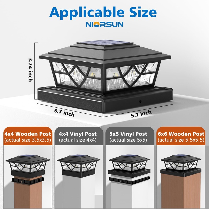 NIORSUN Solar Post Lights Outdoor 6 Pack, 2 Modes LED,