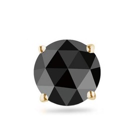 3/8 (0.35-0.45) Cts of 4.40-5.40 mm Round Rose Cut AA Black Diamond Mens Stud Earring in 14K Yellow Gold