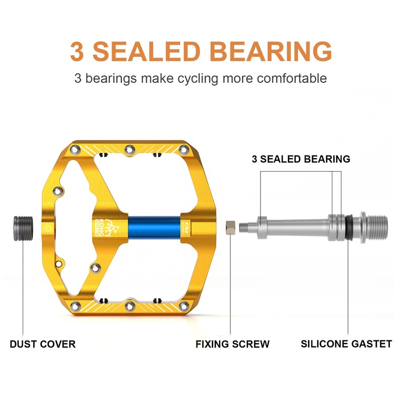 Mountain/Road Bike Pedals with 3 Seal Bearing - 9/16" MTB
