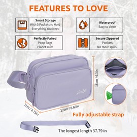 Dog Treat Pouch for Pet Training & 3-in-1 Crossbody Bag - Matching Poop Bags & Built-in Poop Bag Dispenser - Zippered Pockets - Dog Walking Bag Purple