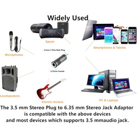 FENGHAISHUN 3.5mm Stereo Audio Adapter TRS 3Pole Male Plug to 6.35mm Female Jack 3Pole 1/8 inch Male to 1/4 inch Female Connector for Headphone Mic PC MP3 2pcs