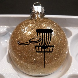 Jenuine Crafts Disc Golf Frisbee Sports Gold Glitter Holiday Ornament Shatterproof Disc