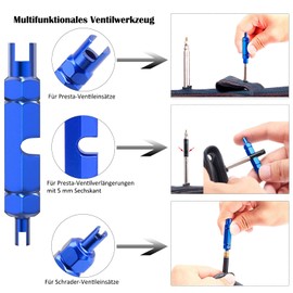 Presta Valve Core Replacement Set - 6 x Brass Valve Cores, Valve Adapters, Valve Caps, Tool - Compatible with Bicycle & E-Scooter - Tight, Durable, Includes Removal Tool